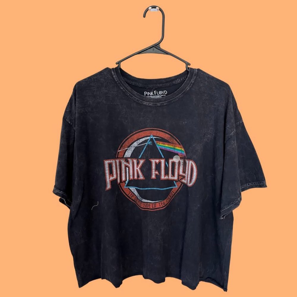 Pink Floyd Gray Tie Dye - Large - Crop T-Shirt - 70s - Rock Band - Second Album